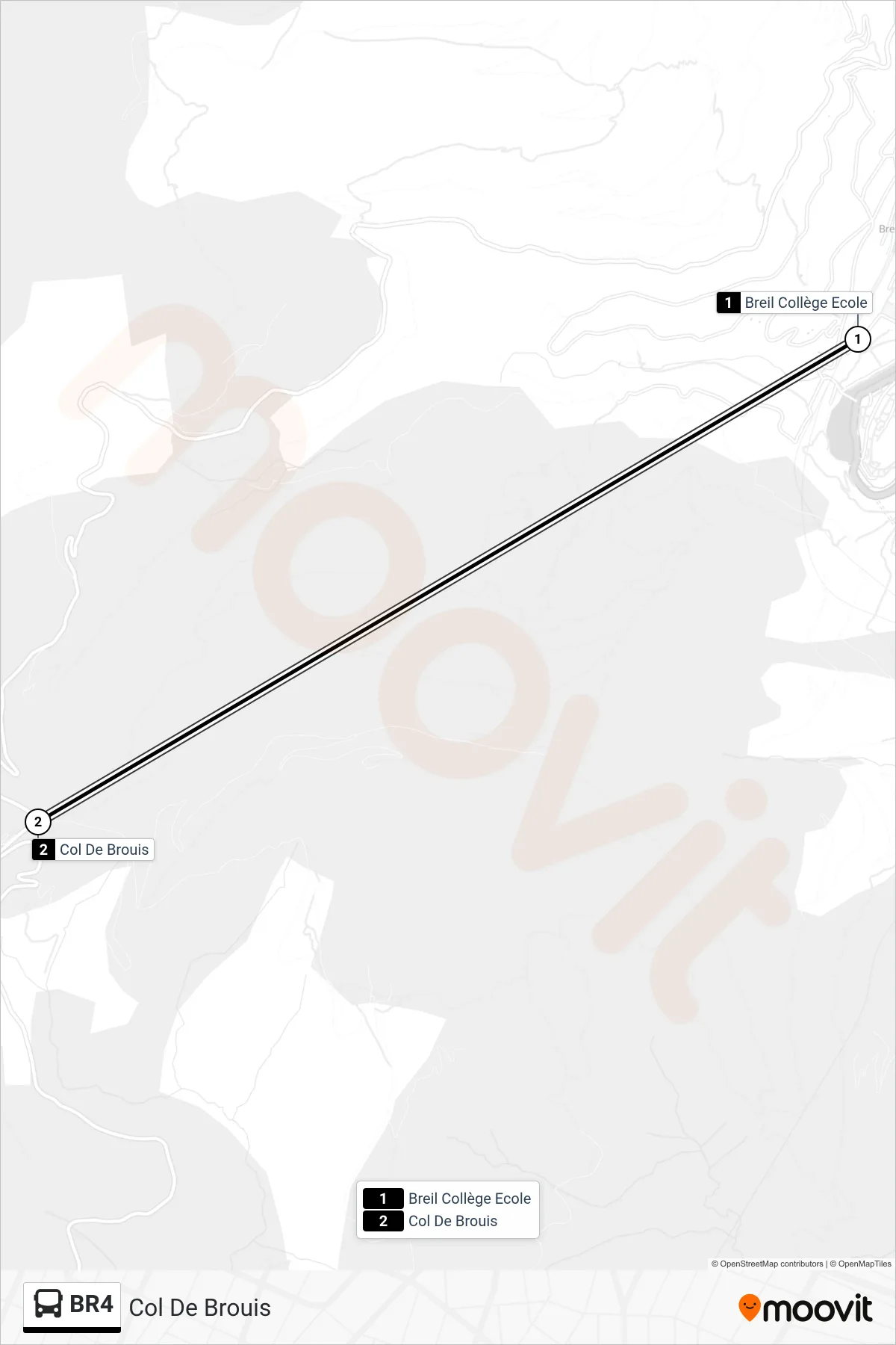 BR4 bus Line (Col De Brouis) route and stops on a map