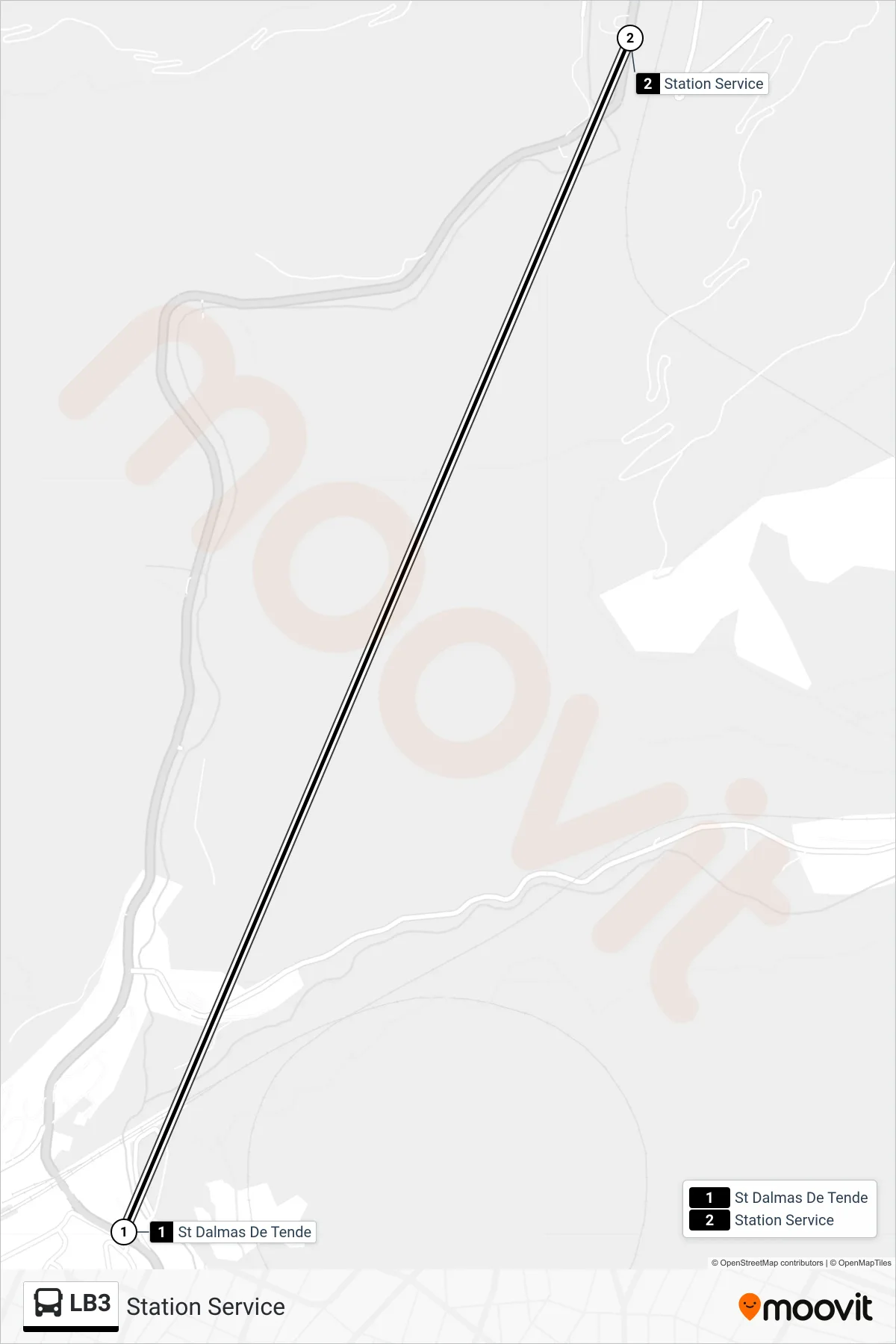 LB3 bus Line (Station Service) route and stops on a map