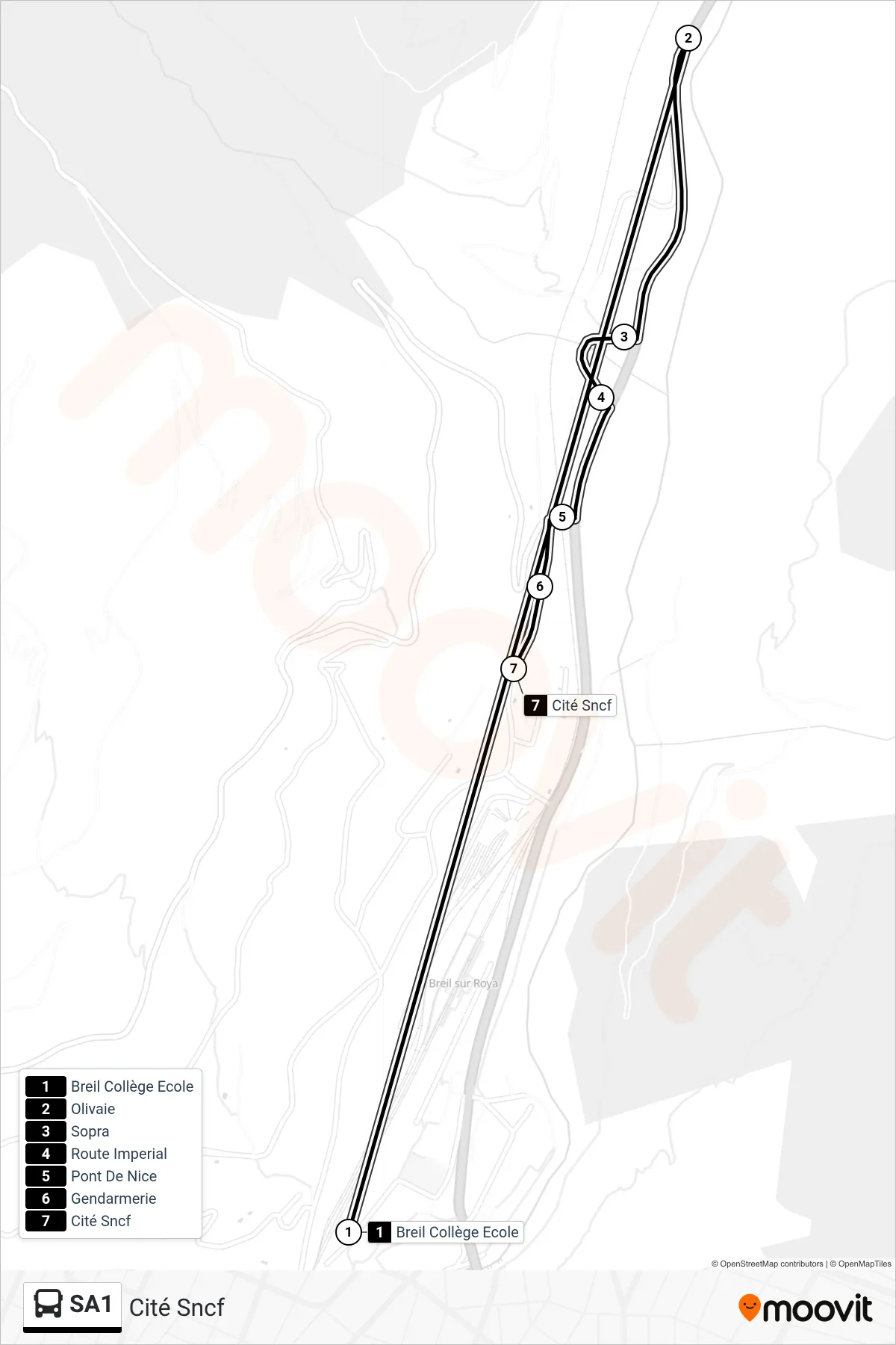 SA1 bus Line (Cité Sncf) route and stops on a map