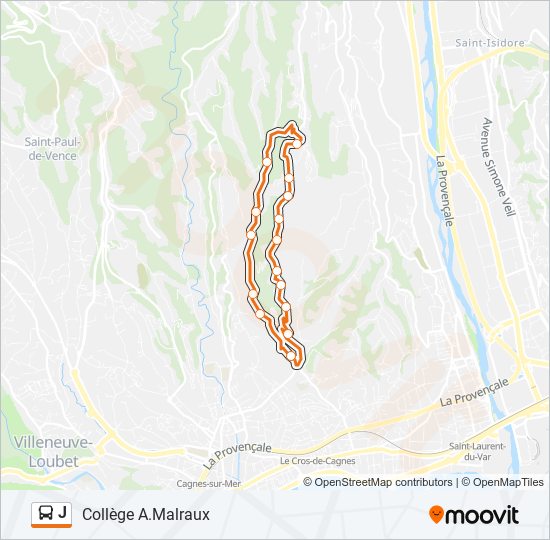 Plan de la ligne J de bus