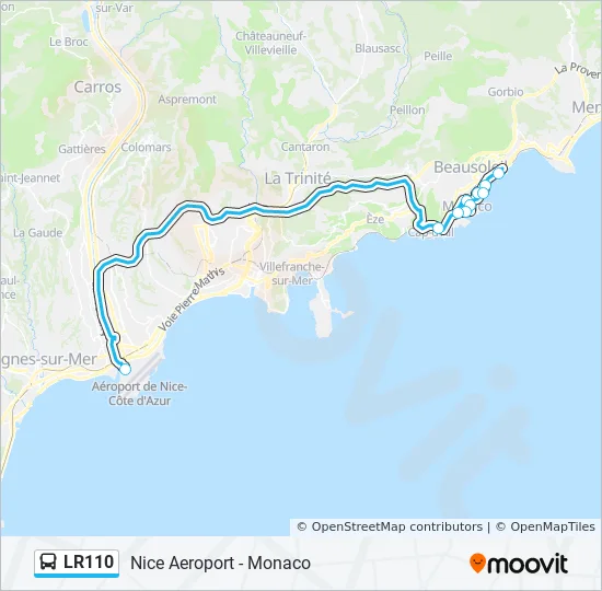 Map Of Nice And Monaco Lr110 Route: Schedules, Stops & Maps - Nice Aeroport - Monaco (Updated)