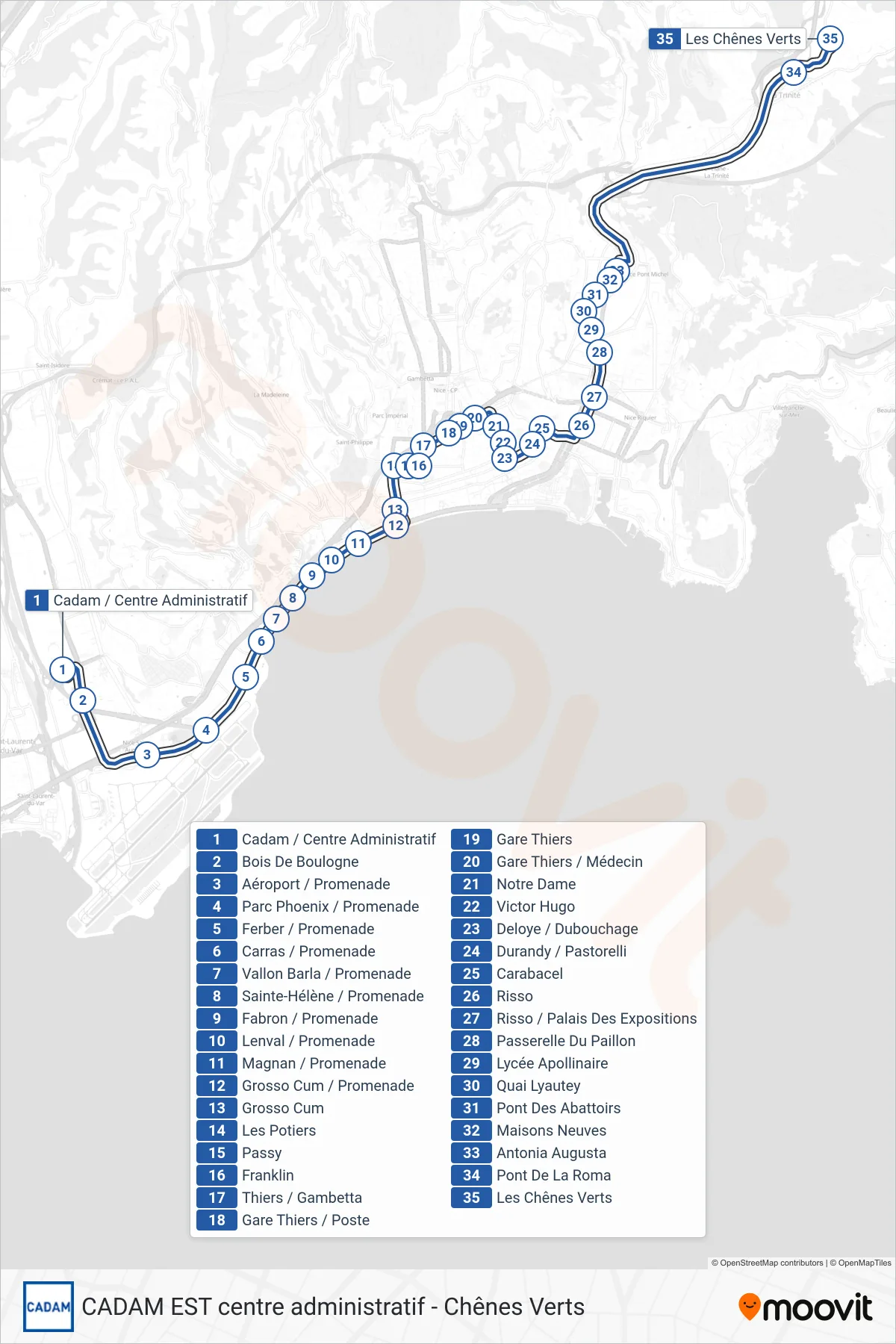 CE bus Line (Les Chênes Verts) route and stops on a map