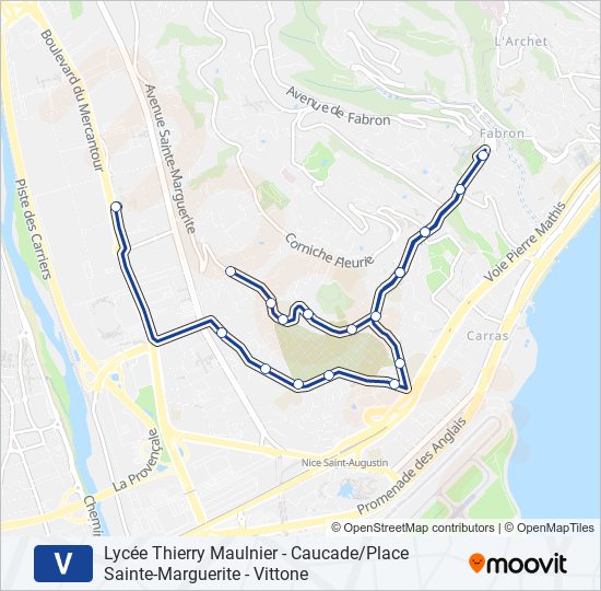 Plan de la ligne V de bus