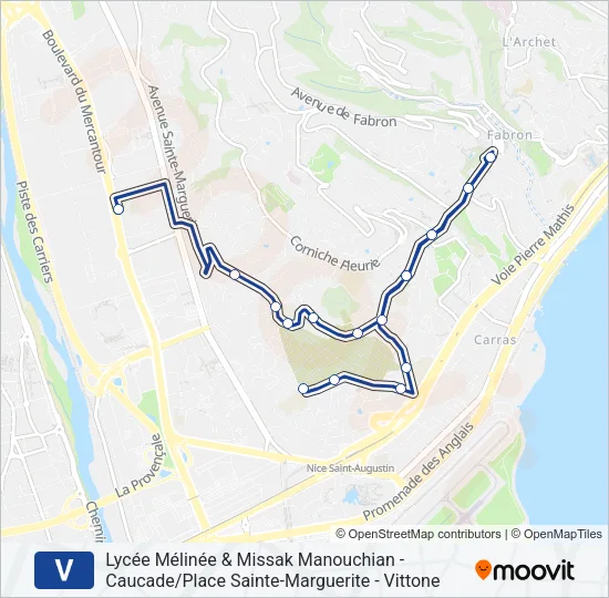 Plan de la ligne V de bus