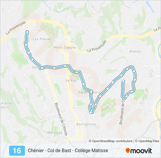 Plan de la ligne 16 de bus