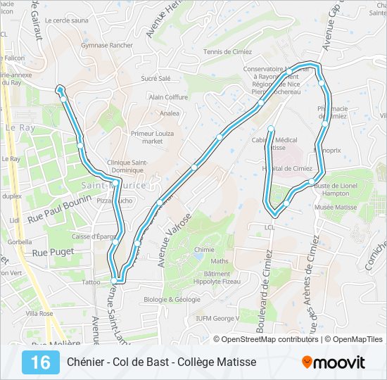 Plan de la ligne 16 de bus