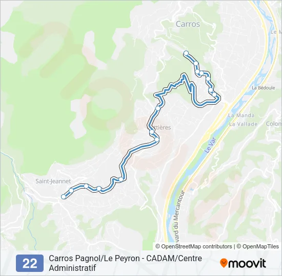 Plan de la ligne 22 de bus