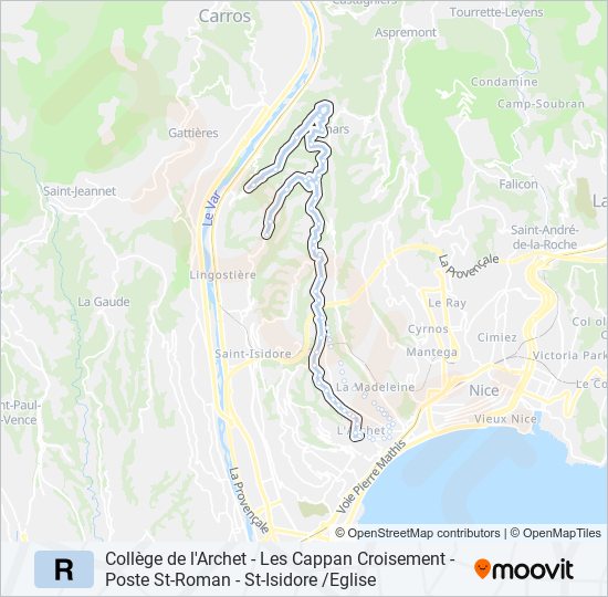 Plan de la ligne R de bus