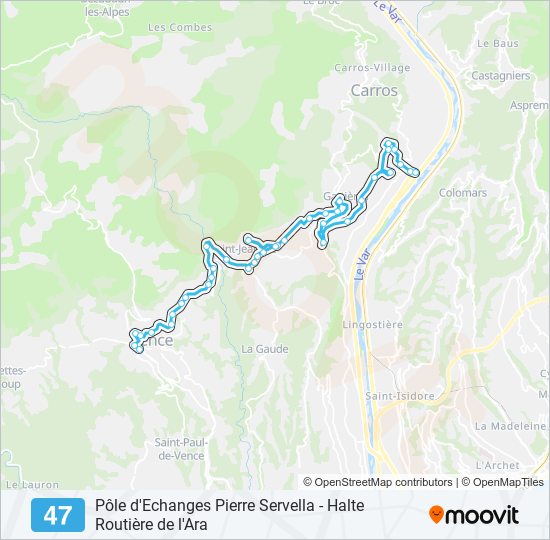 Plan de la ligne 47 de bus