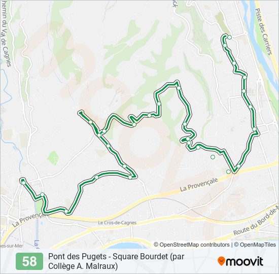 Plan de la ligne 58 de bus