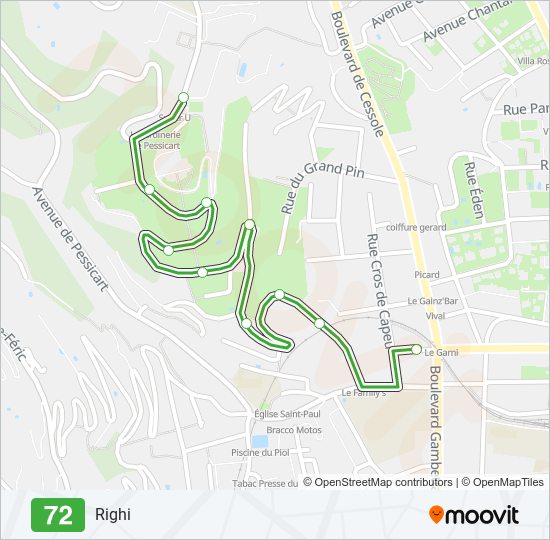 Plan de la ligne 72 de bus