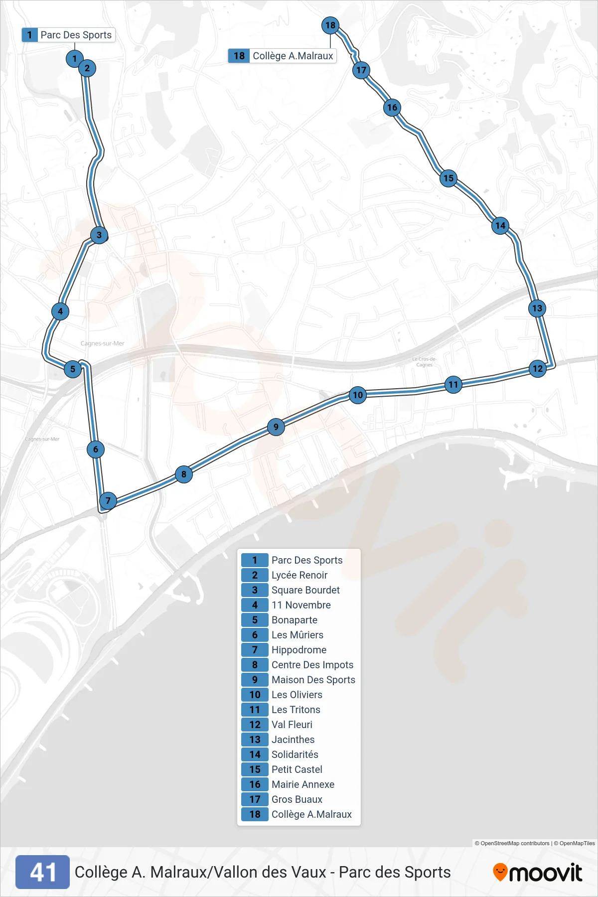 41 bus Line (Collège A.Malraux) route and stops on a map