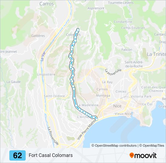 Plan de la ligne 62 de bus