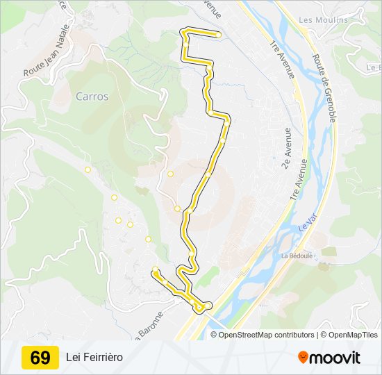 Plan de la ligne 69 de bus