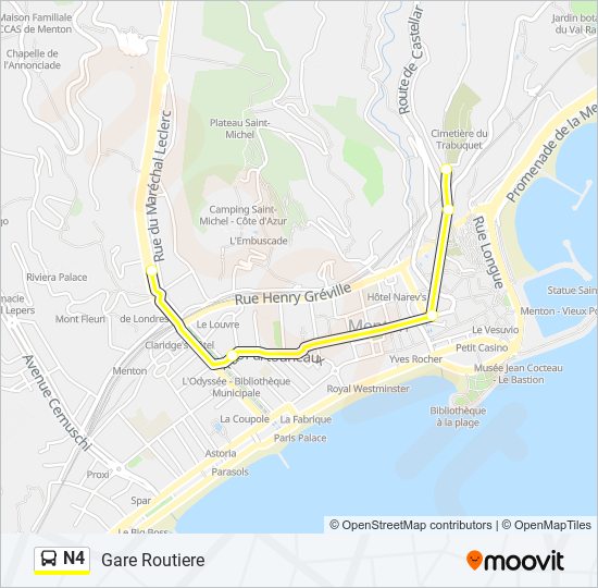 Plan de la ligne N4 de bus