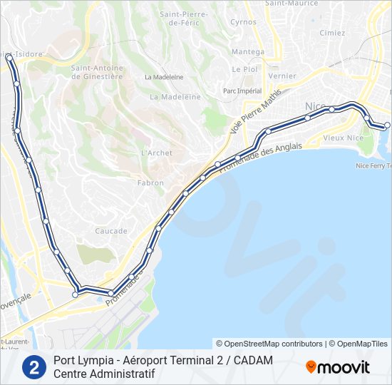 Plan de la ligne L2 de tram