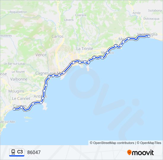 Plan de la ligne C3 de train