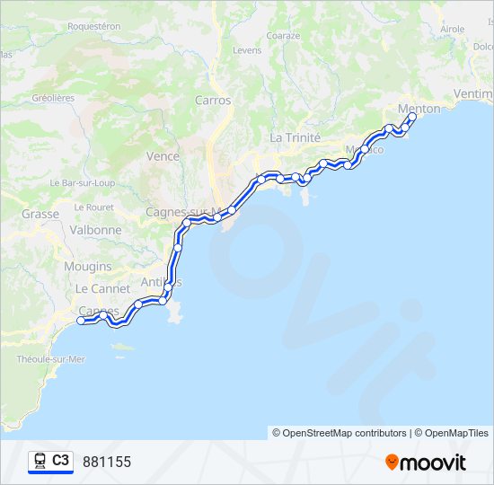 Plan de la ligne C3 de train