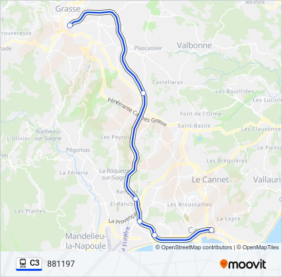 Plan de la ligne C3 de train