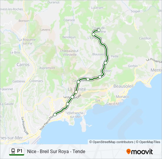 Plan de la ligne P1 de train