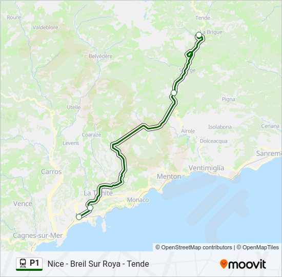 Plan de la ligne P1 de train