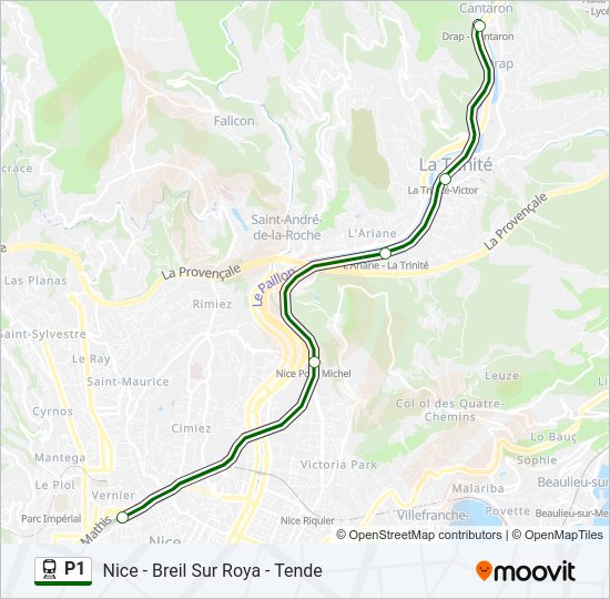 Plan de la ligne P1 de train