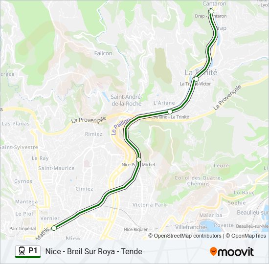 Plan de la ligne P1 de train