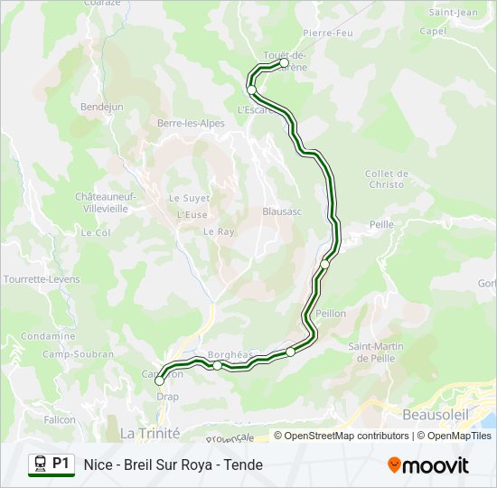 Plan de la ligne P1 de train