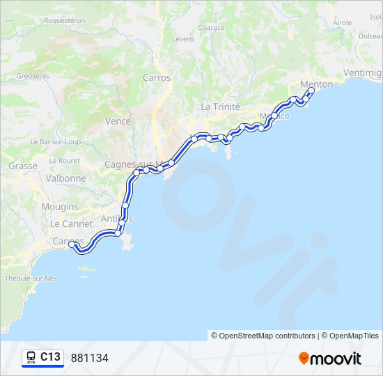 Plan de la ligne C13 de train