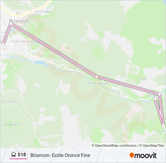 Plan de la ligne S18 de bus