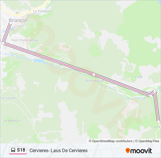 Plan de la ligne S18 de bus