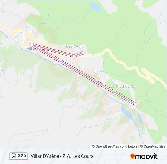 Plan de la ligne S25 de bus