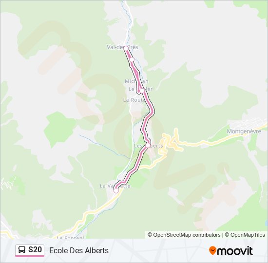 Plan de la ligne S20 de bus