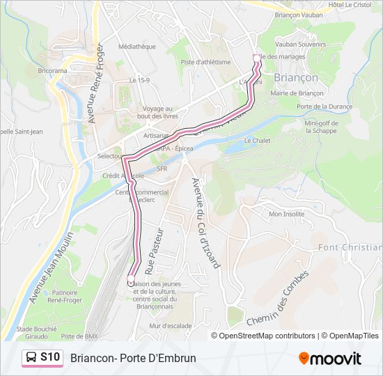 Plan de la ligne S10 de bus