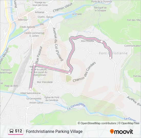 Plan de la ligne S12 de bus