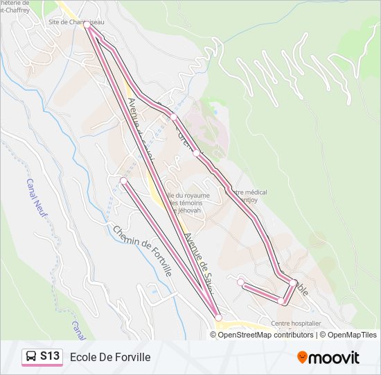 Plan de la ligne S13 de bus