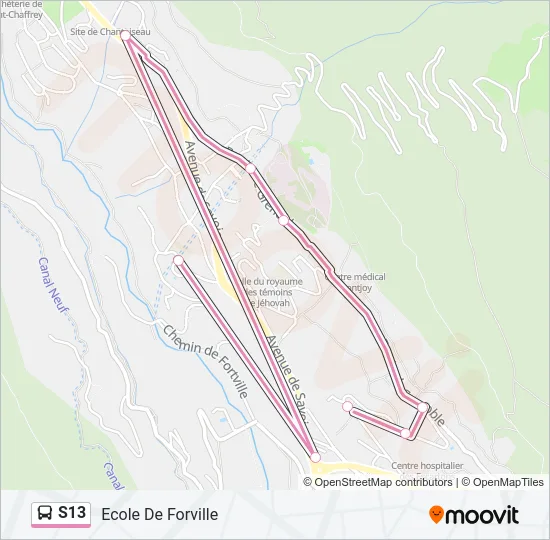 Plan de la ligne S13 de bus