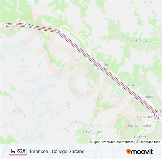 Plan de la ligne S26 de bus