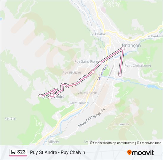 Plan de la ligne S23 de bus