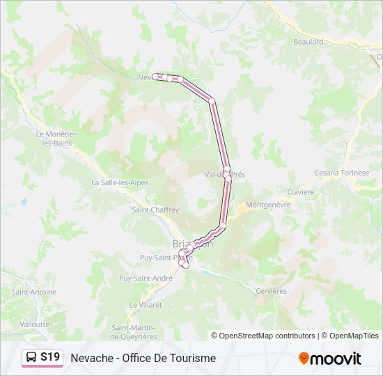 Plan de la ligne S19 de bus