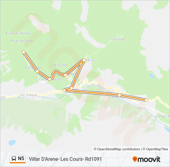 Plan de la ligne N5 de bus