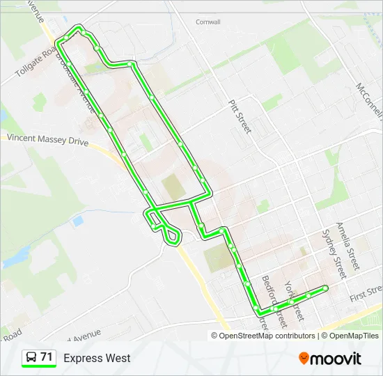 Plan de la ligne 71 de bus