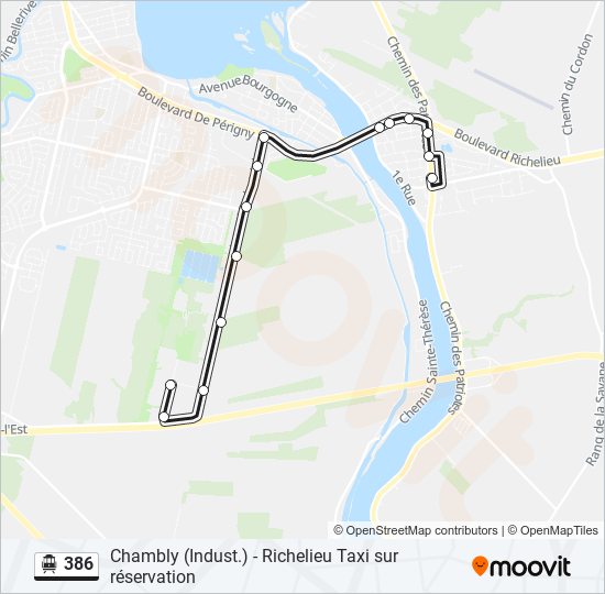 Plan de la ligne 386 de shuttle