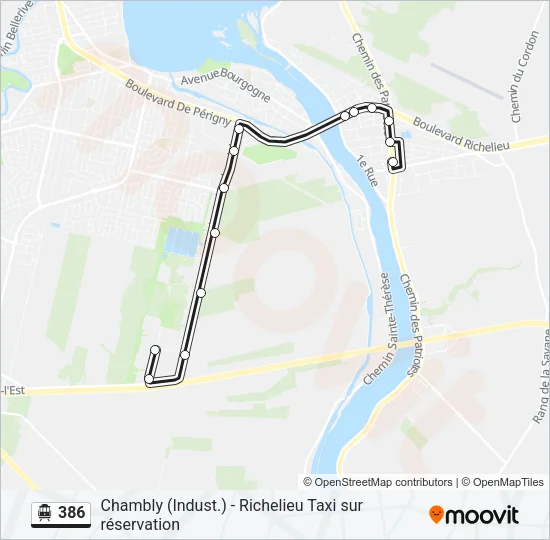 Plan de la ligne 386 de shuttle