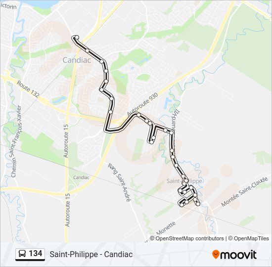 Plan de la ligne 134 de bus