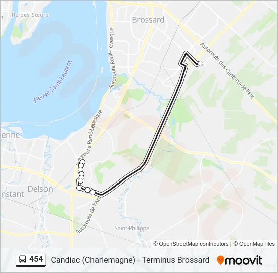 Plan de la ligne 454 de bus