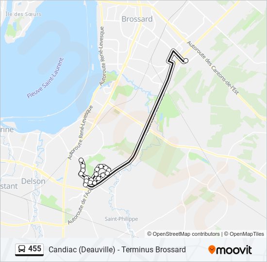 Plan de la ligne 455 de bus