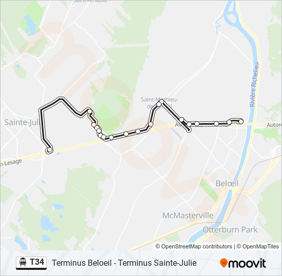 Plan de la ligne T34 de shuttle