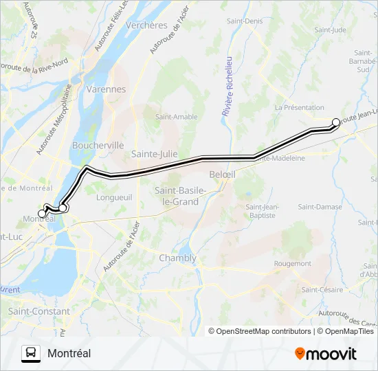MONTRÉAL - SAINT HYACINTHE Bus Line Map