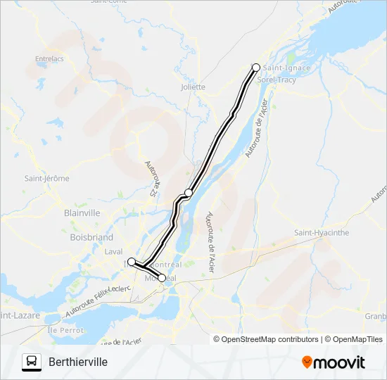 MONTRÉAL - BERTHIERVILLE Bus Line Map
